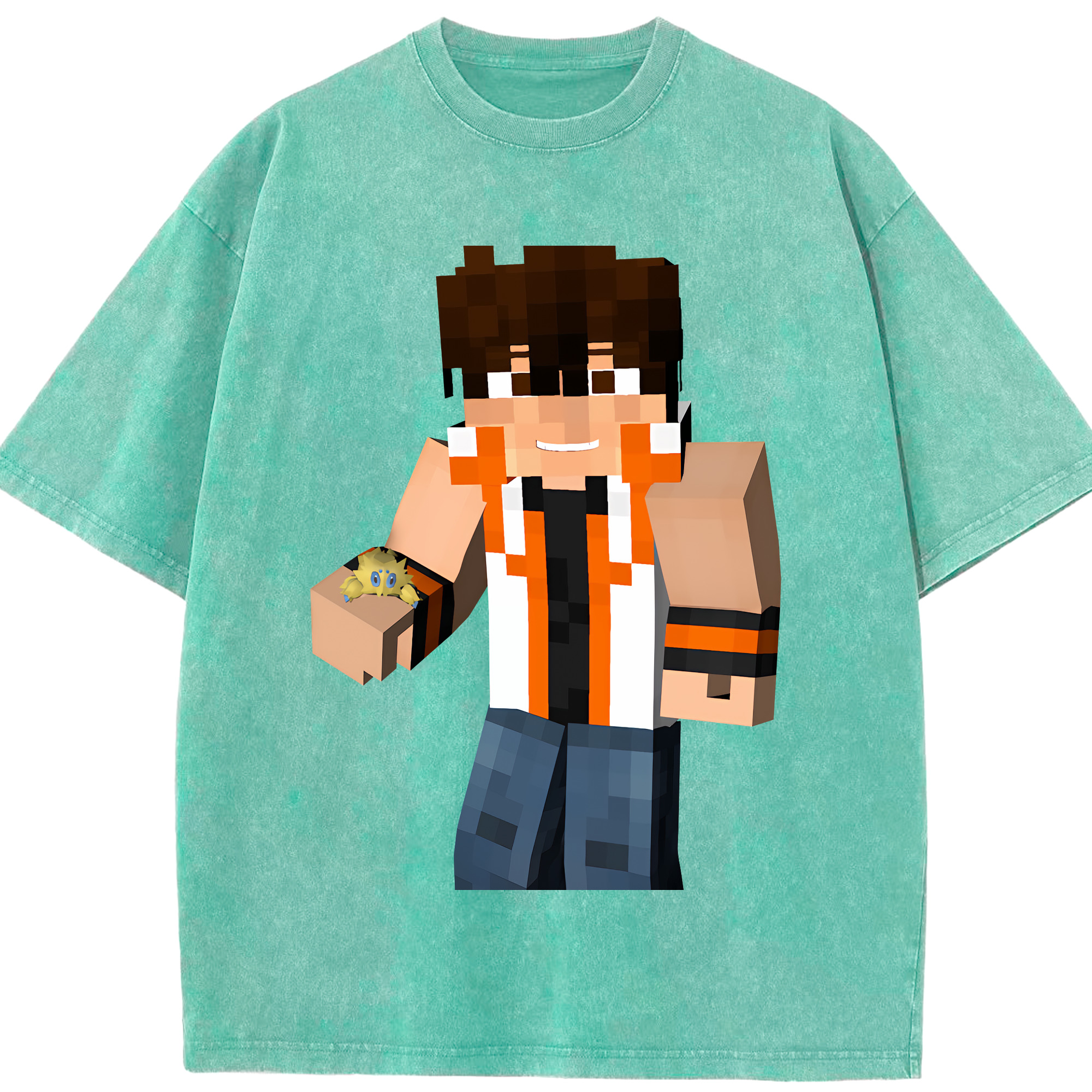 （画像用） マインクラフト ブロックの世界 Minecraft MC Block world 綿100% ヴィンテージ風 半袖Tシャツ（フロントプリント）
